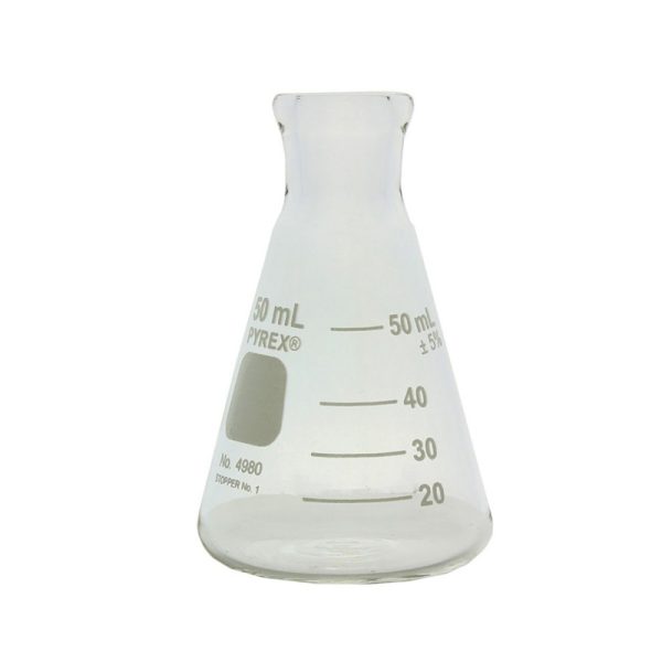 Matraz Erlenmeyer de vidrio x 50ml - Boca angosta